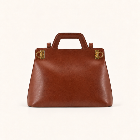 Ferragamo Brown Gancini Leather Top Handle Bag, front view