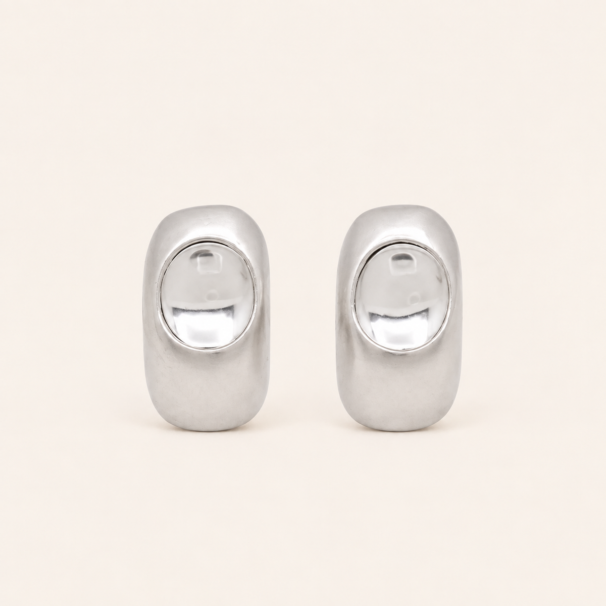 Givenchy Silver-Tone Sculptural Oval Earrings, front view