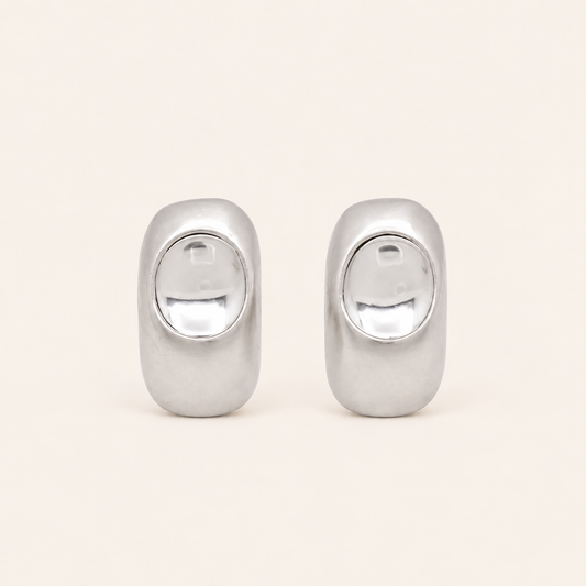 Givenchy Silver-Tone Sculptural Oval Earrings, front view
