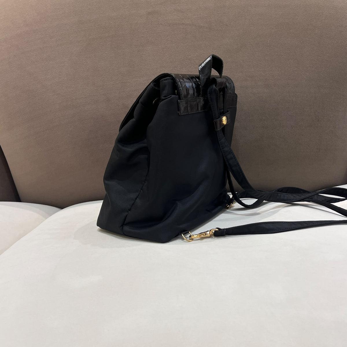Versace Black Medusa Backpack with Croc-Effect Flap - opposite side view