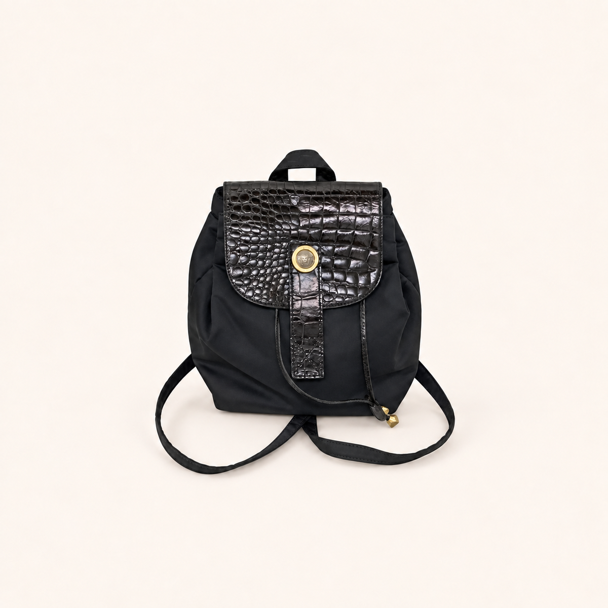 Versace Black Medusa Backpack with Croc-Effect Flap, front view