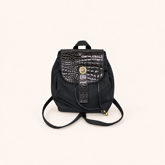 Versace Black Medusa Backpack with Croc-Effect Flap, front view