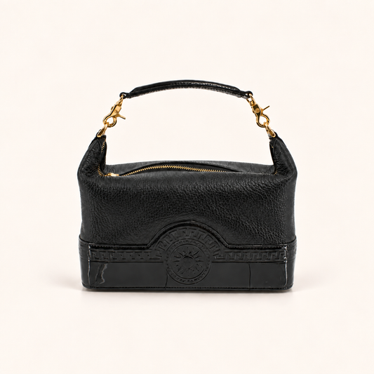 Versace Black Medusa Clutch Bag with Top Strap 24 cm, front view