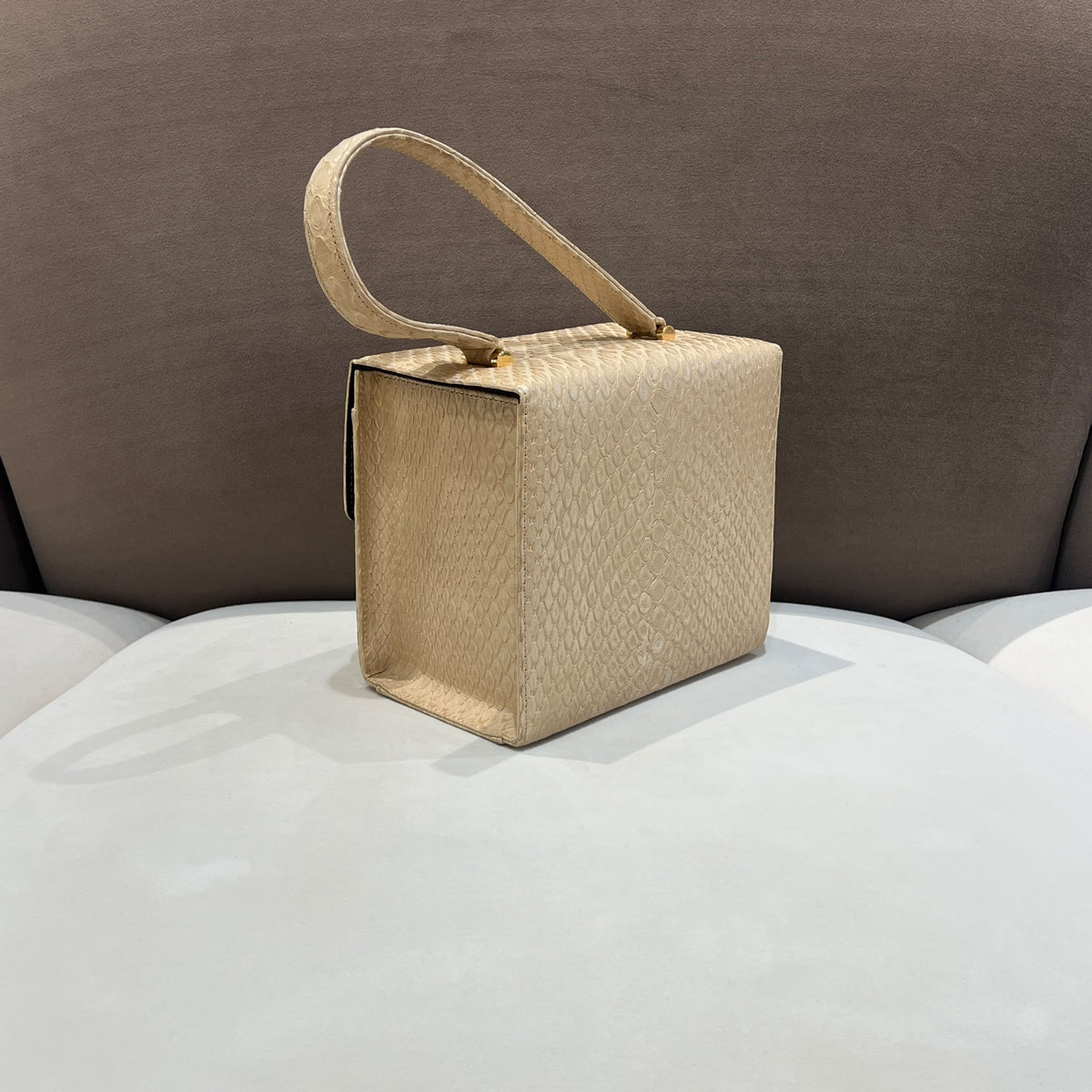 Versace Ivory Vanity Python Handbag with Gold-Tone Details — opposite side angle