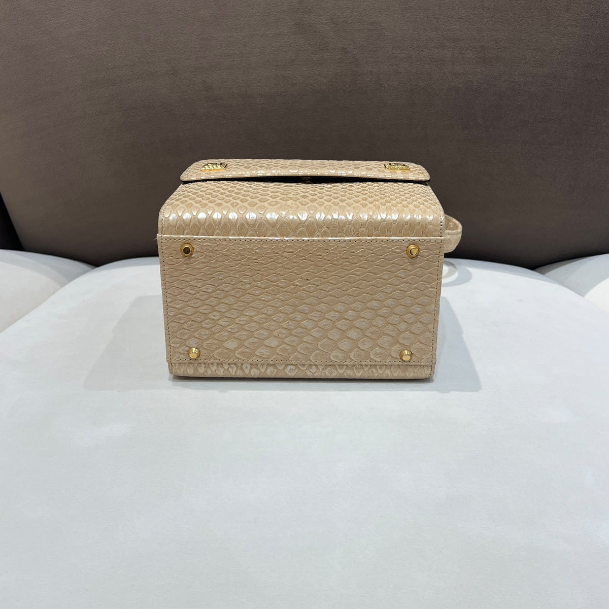 Versace Ivory Vanity Python Handbag with Gold-Tone Details — base and feet