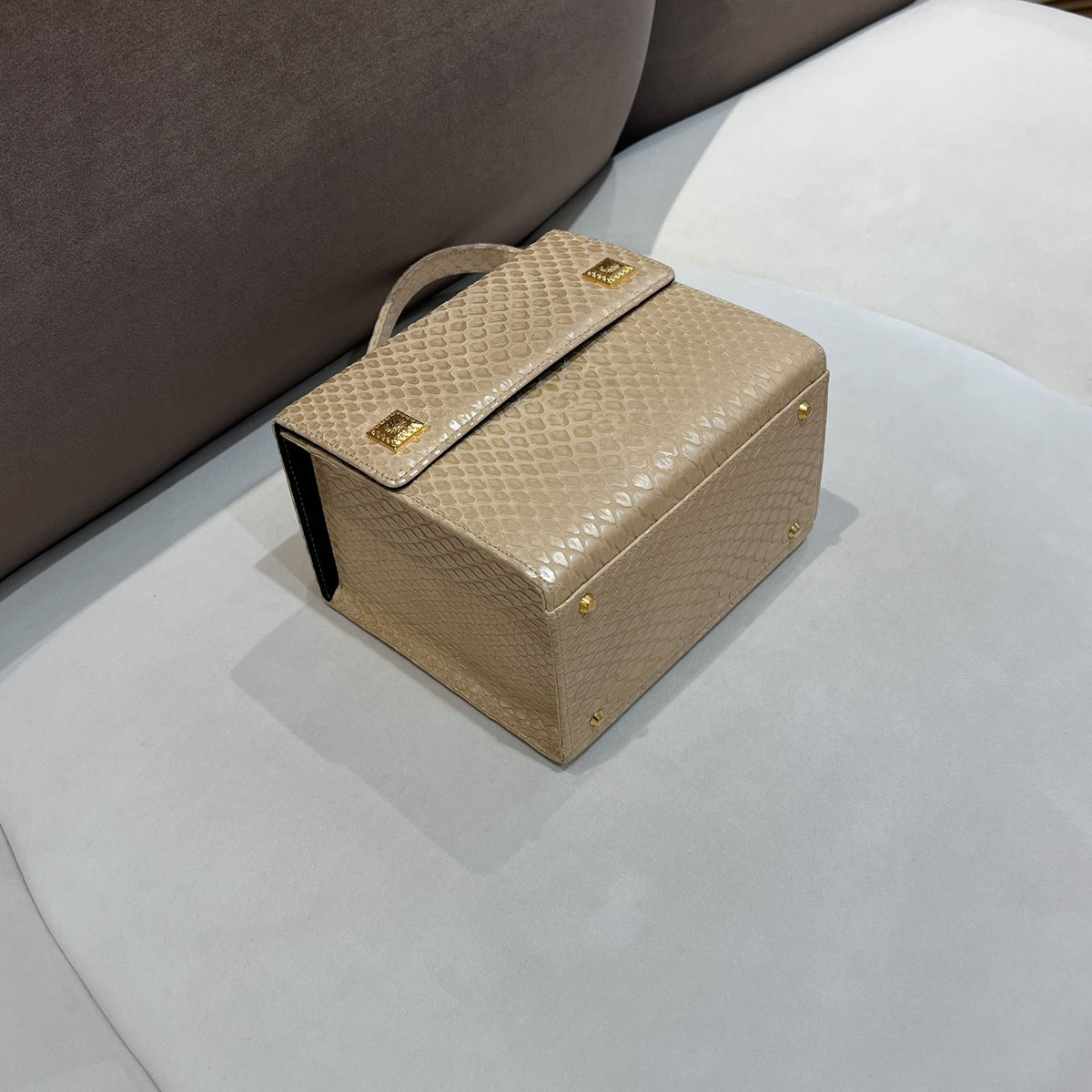 Versace Ivory Vanity Python Handbag with Gold-Tone Details — base corner