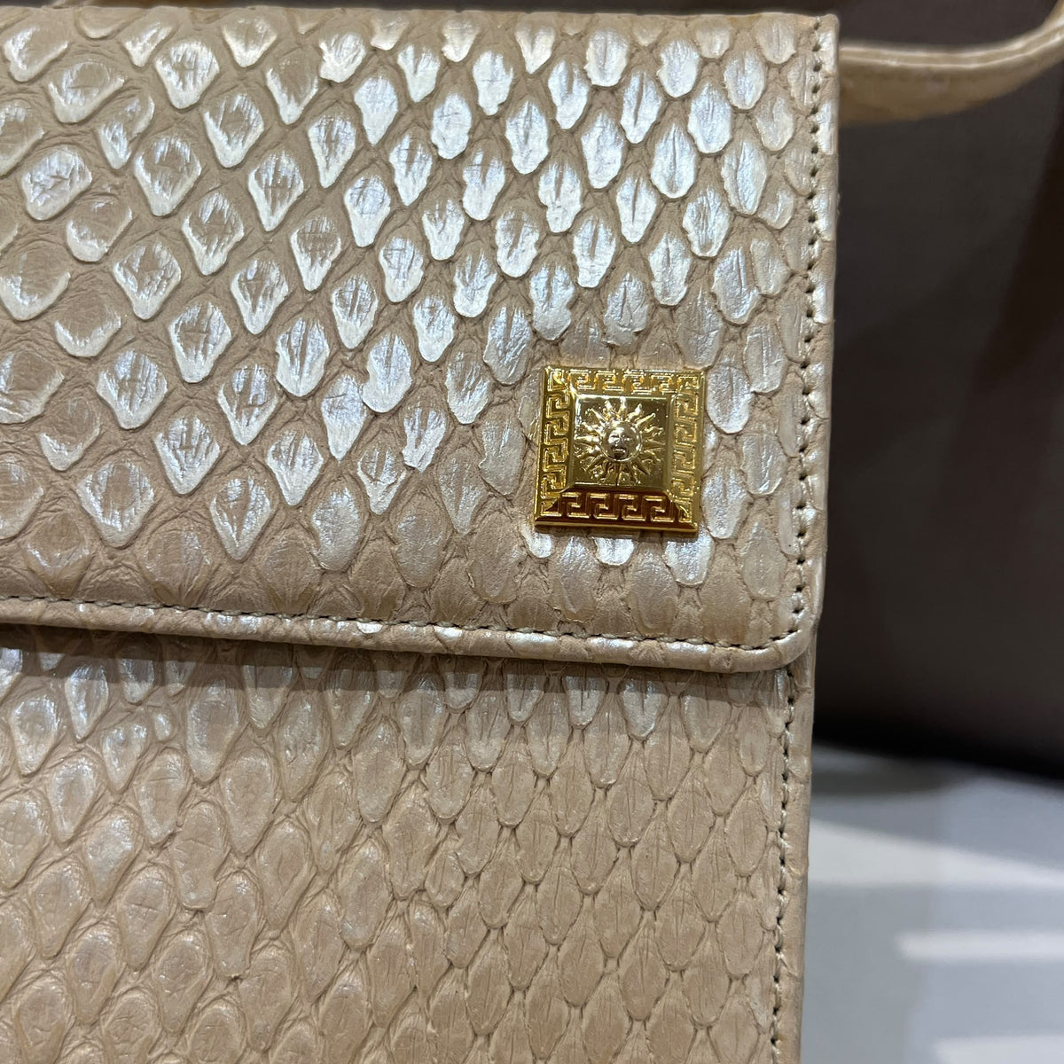Versace Ivory Vanity Python Handbag with Gold-Tone Details — python and gold-tone detail