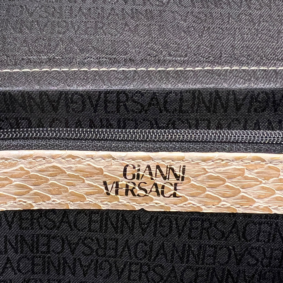Versace Ivory Vanity Python Handbag with Gold-Tone Details — interior brand stamp