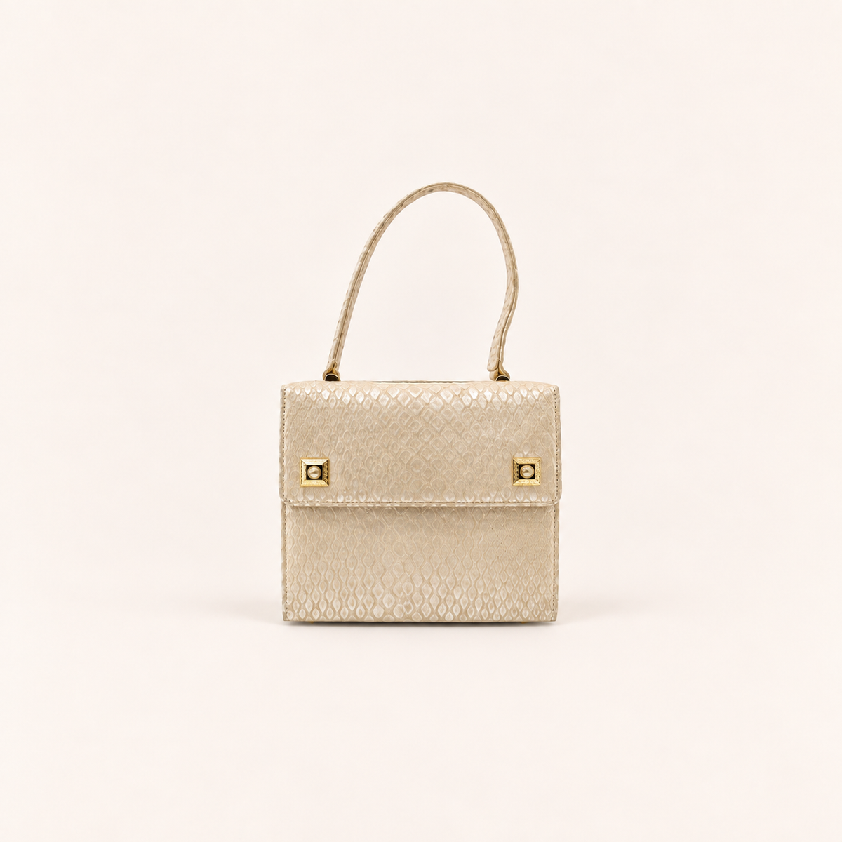 Versace Ivory Vanity Python Handbag with Gold-Tone Details, front view