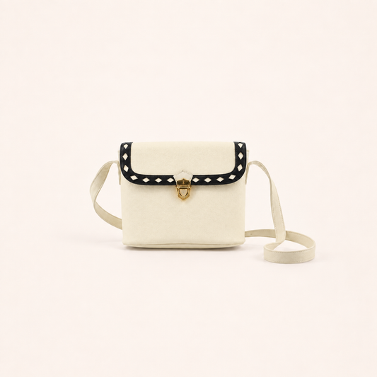 Yves Saint Laurent White Leather Flap Shoulder Bag with Black Trim, front view