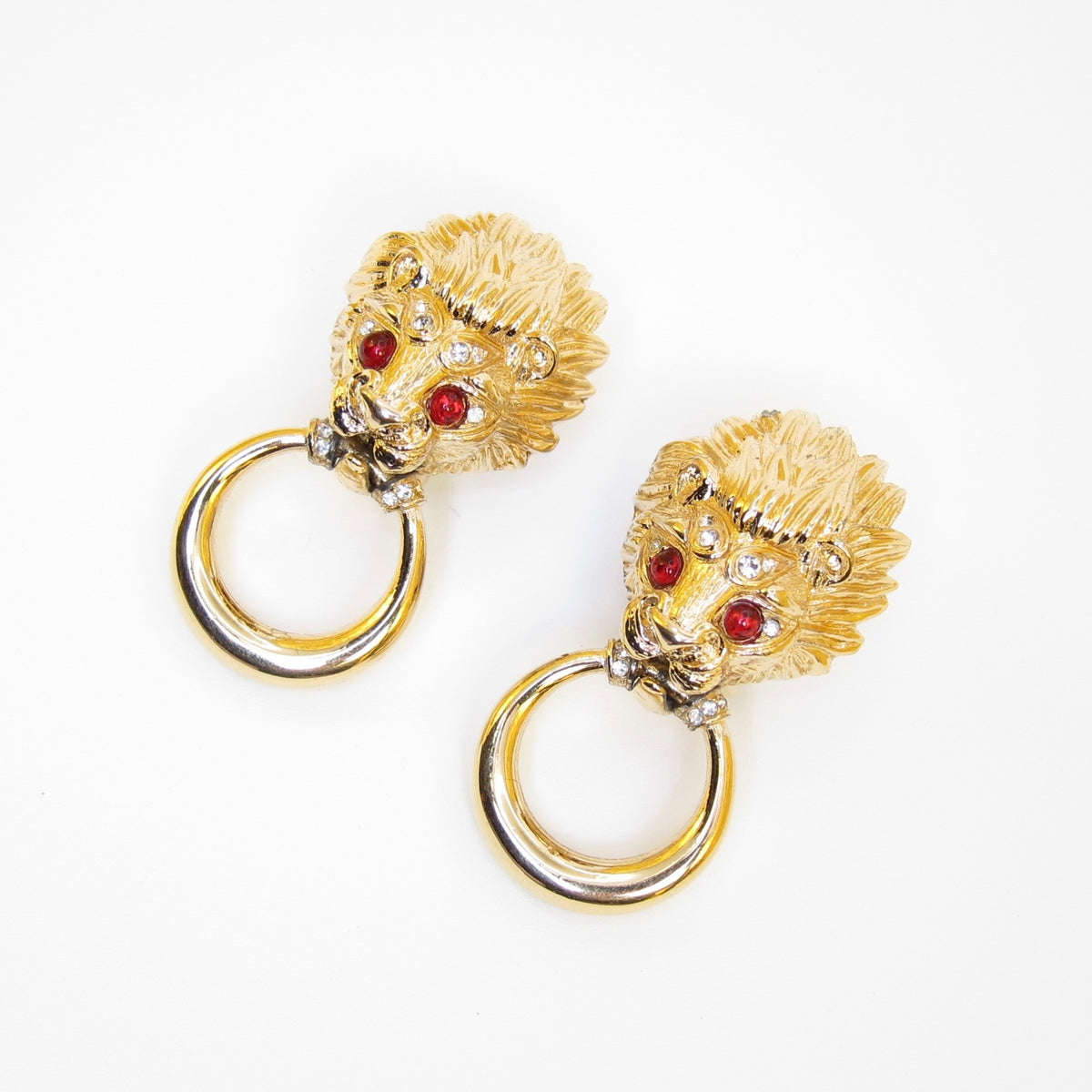 Nina Ricci Gold-Tone Lion Head Ring Drop Clip-On Earrings