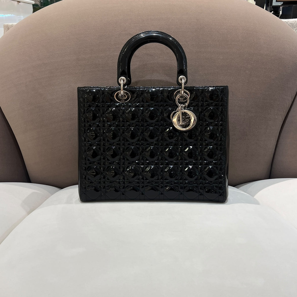 Christian Dior Lady Dior Black Cannage Large Bag - front view