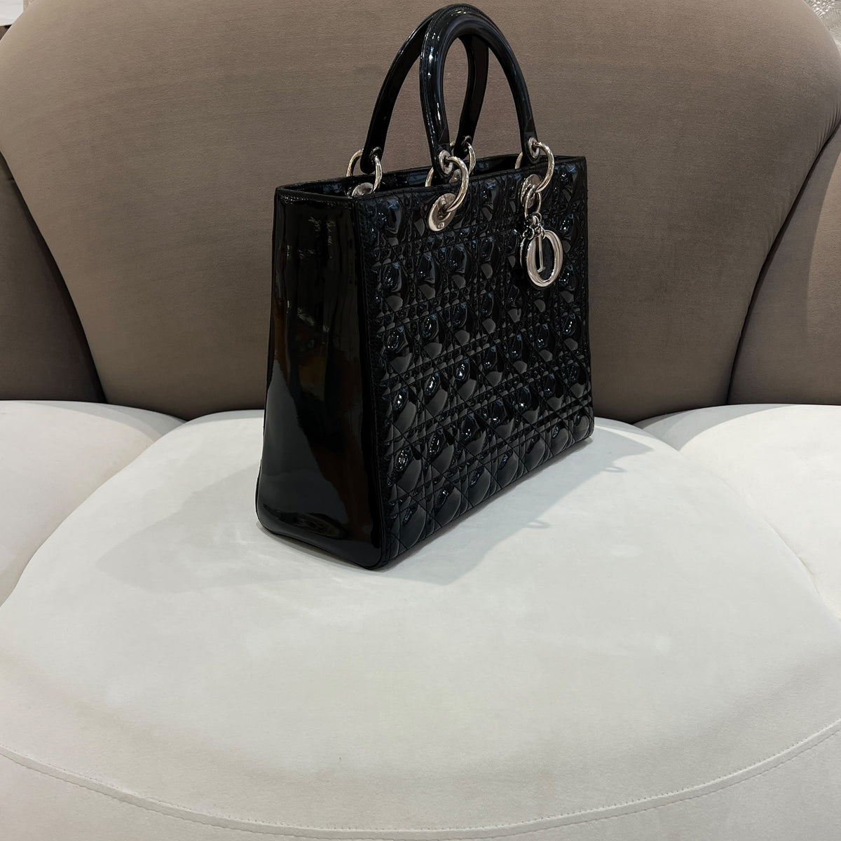 Christian Dior Lady Dior Black Cannage Large Bag - angled side view