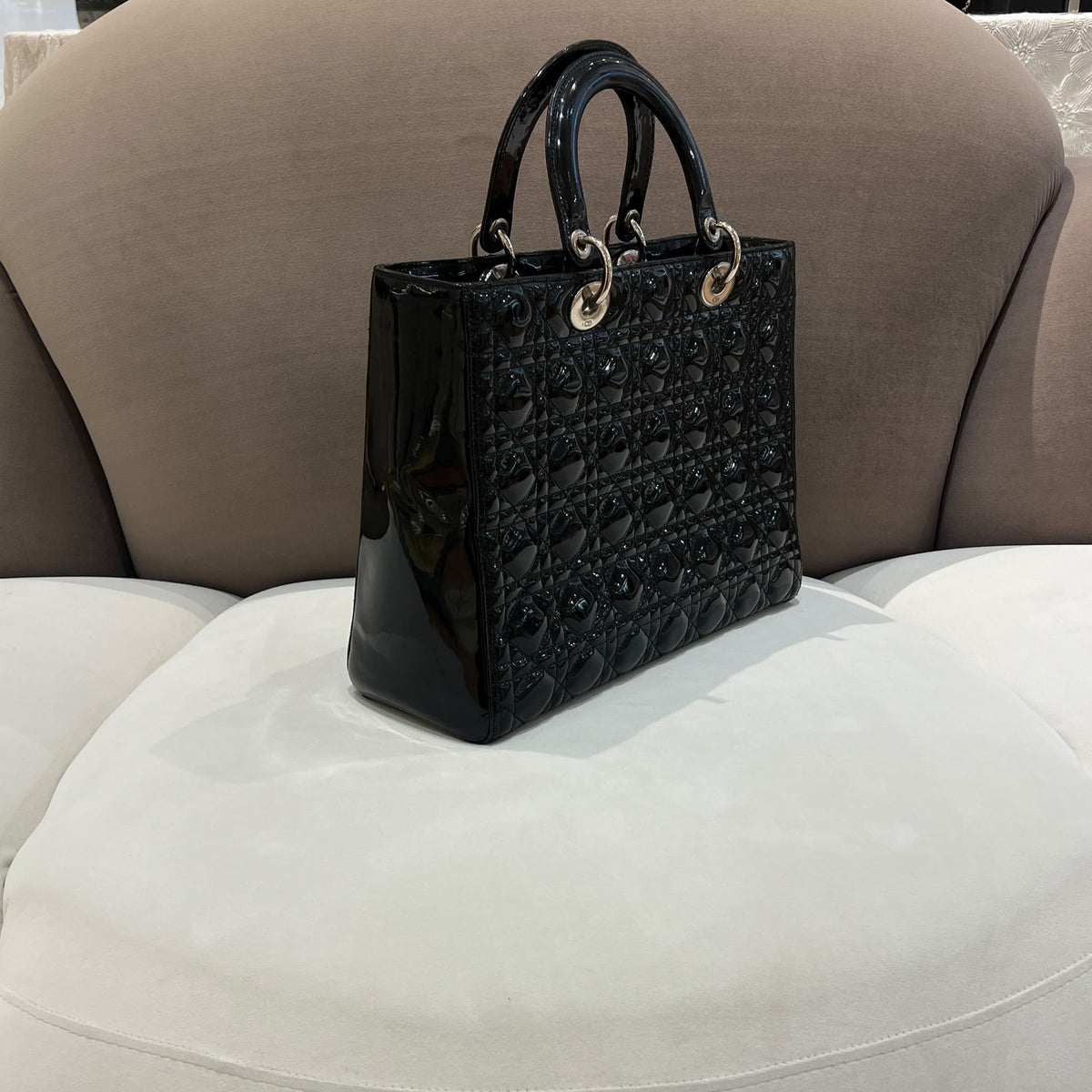 Christian Dior Lady Dior Black Cannage Large Bag - opposite angled side view