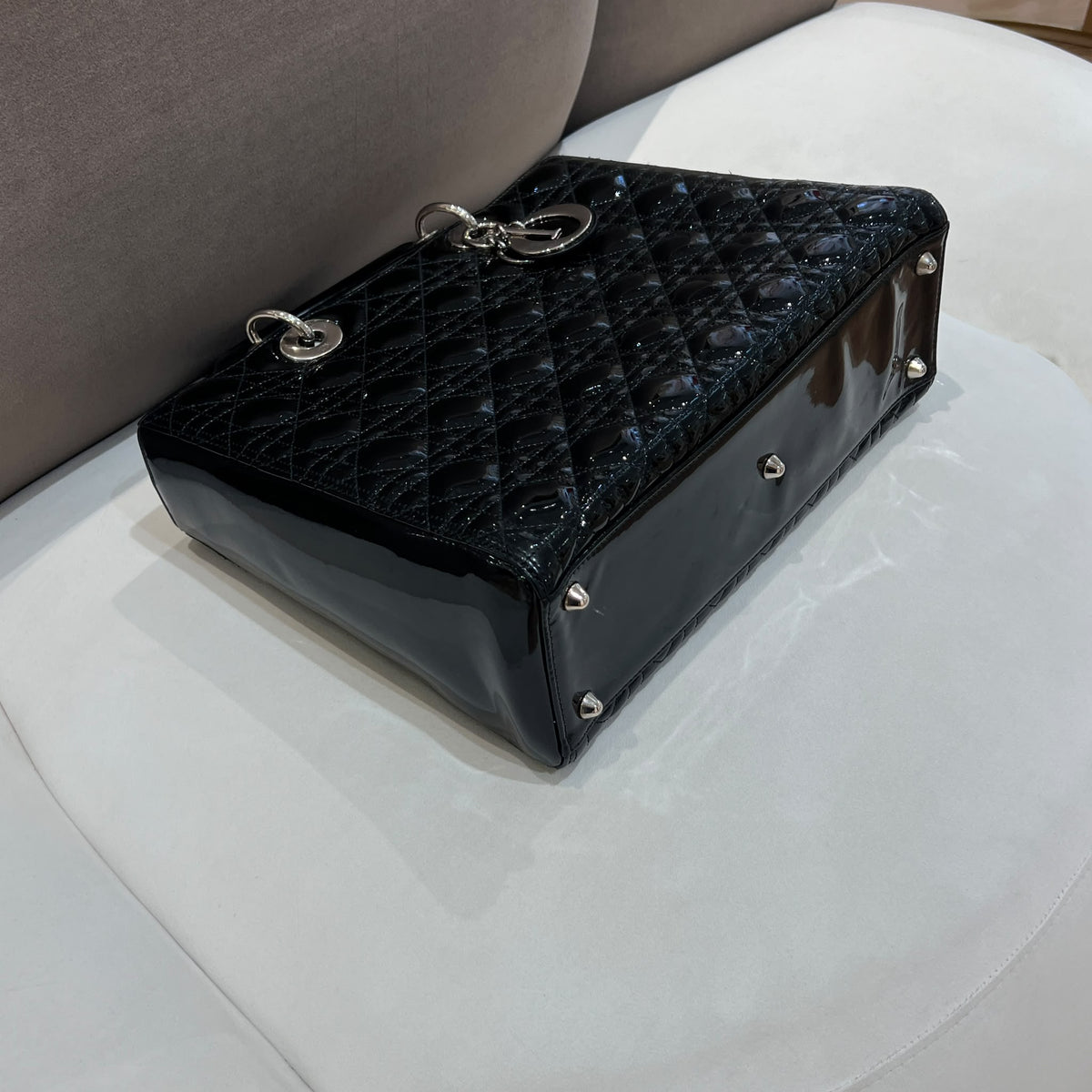 Christian Dior Lady Dior Black Cannage Large Bag - base corner detail