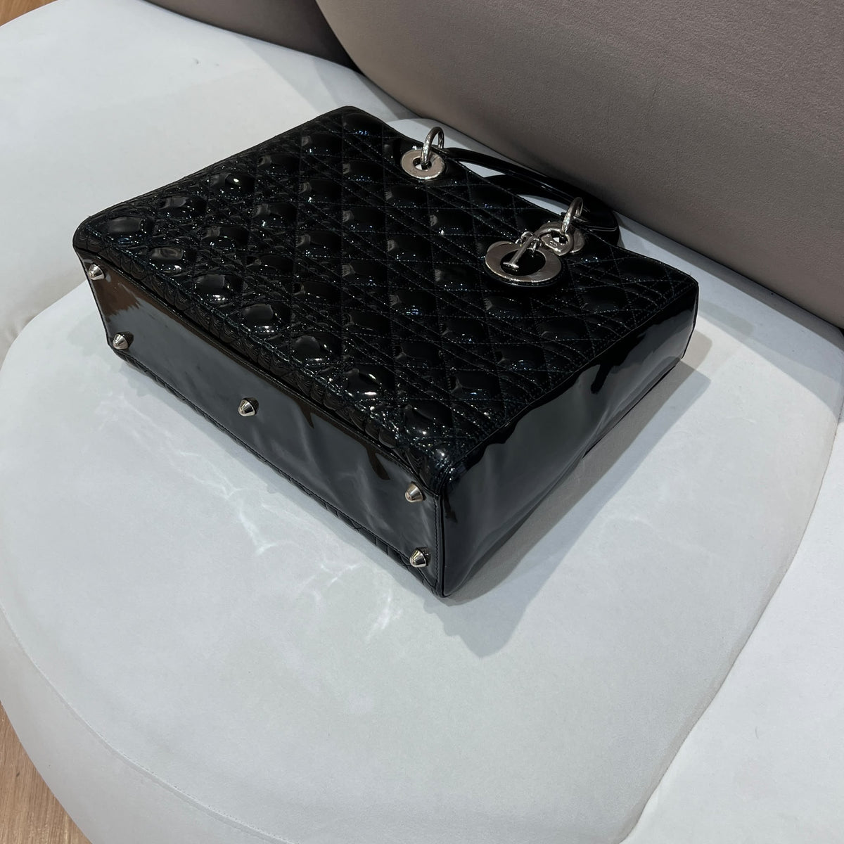 Christian Dior Lady Dior Black Cannage Large Bag - opposite base corner detail