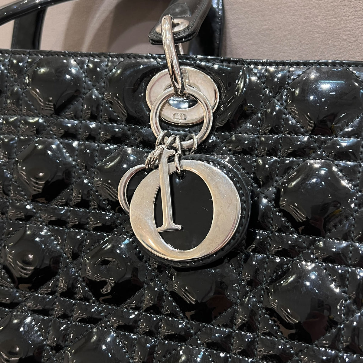 Christian Dior Lady Dior Black Cannage Large Bag - Dior charm detail
