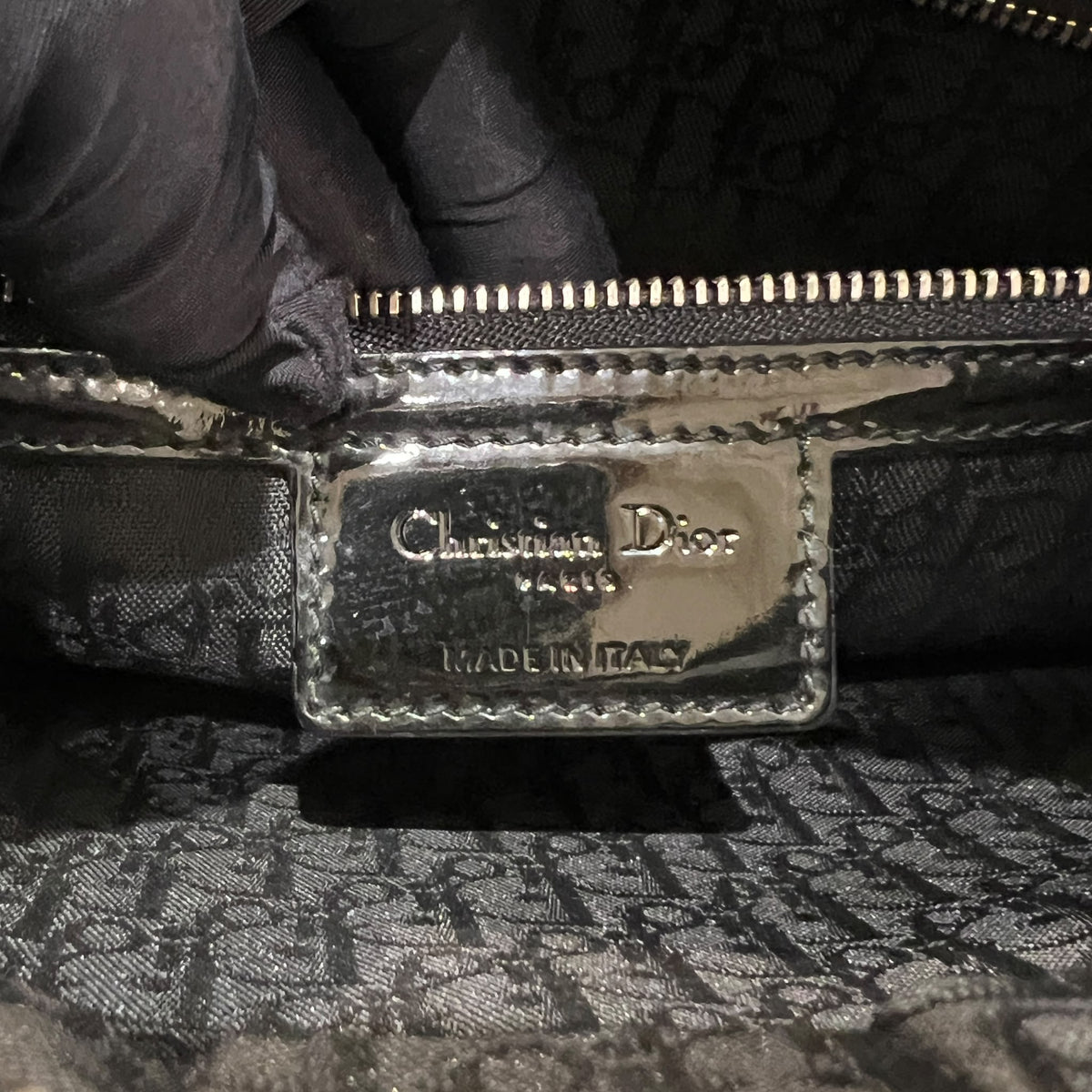 Christian Dior Lady Dior Black Cannage Large Bag - interior brand stamp