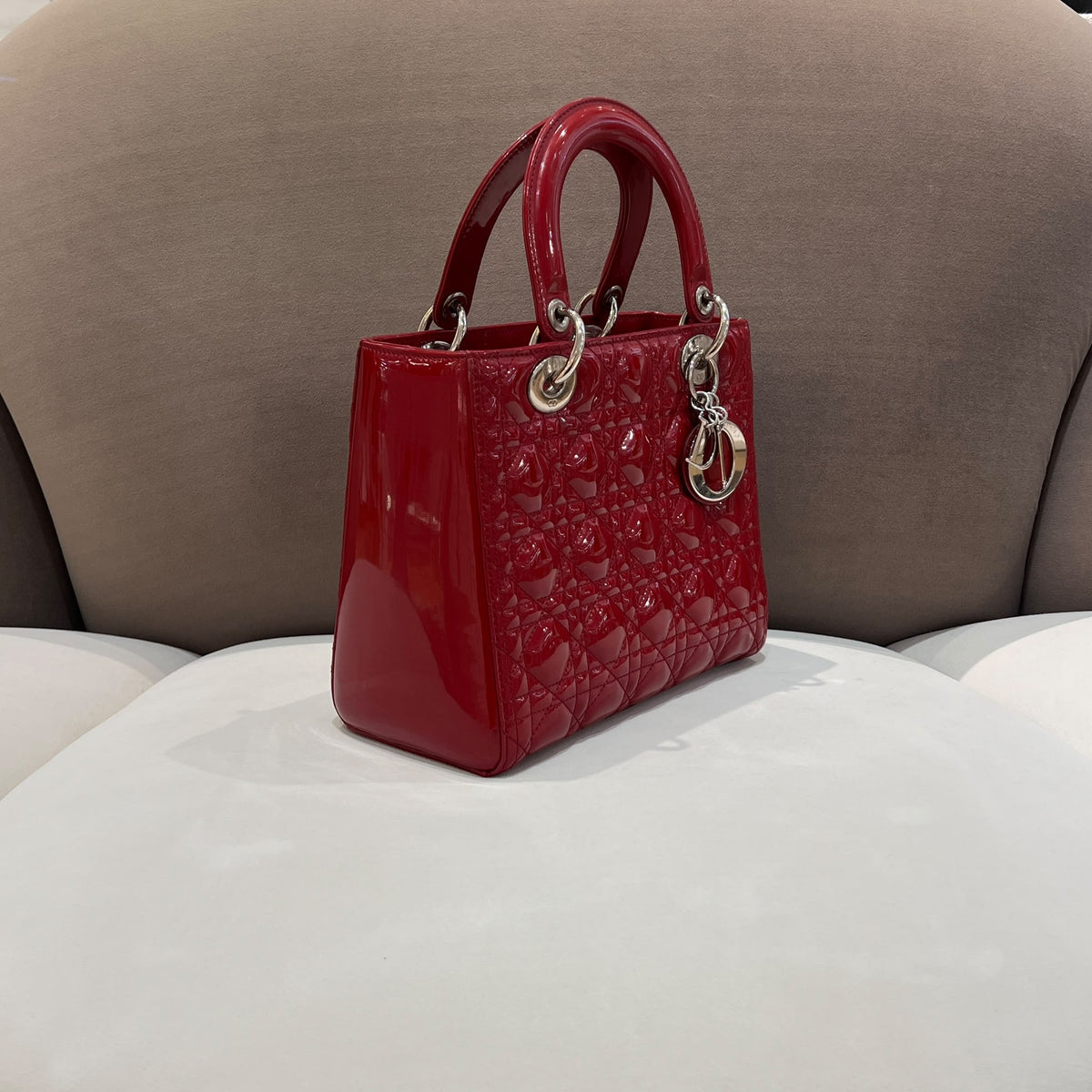 Christian Dior Lady Dior Red Cannage Small Bag - angled side view