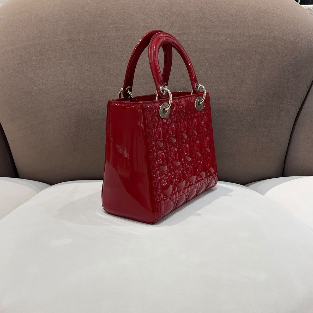 Christian Dior Lady Dior Red Cannage Small Bag - opposite angled side view