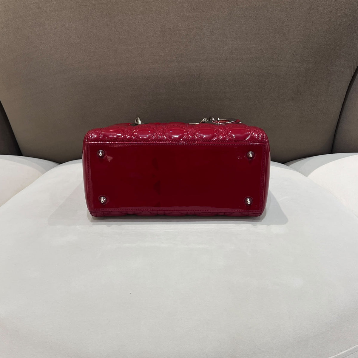 Christian Dior Lady Dior Red Cannage Small Bag - base and protective feet