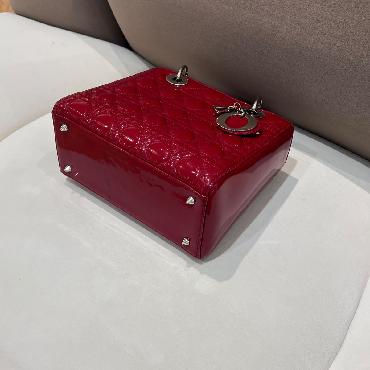 Christian Dior Lady Dior Red Cannage Small Bag - opposite base corner detail