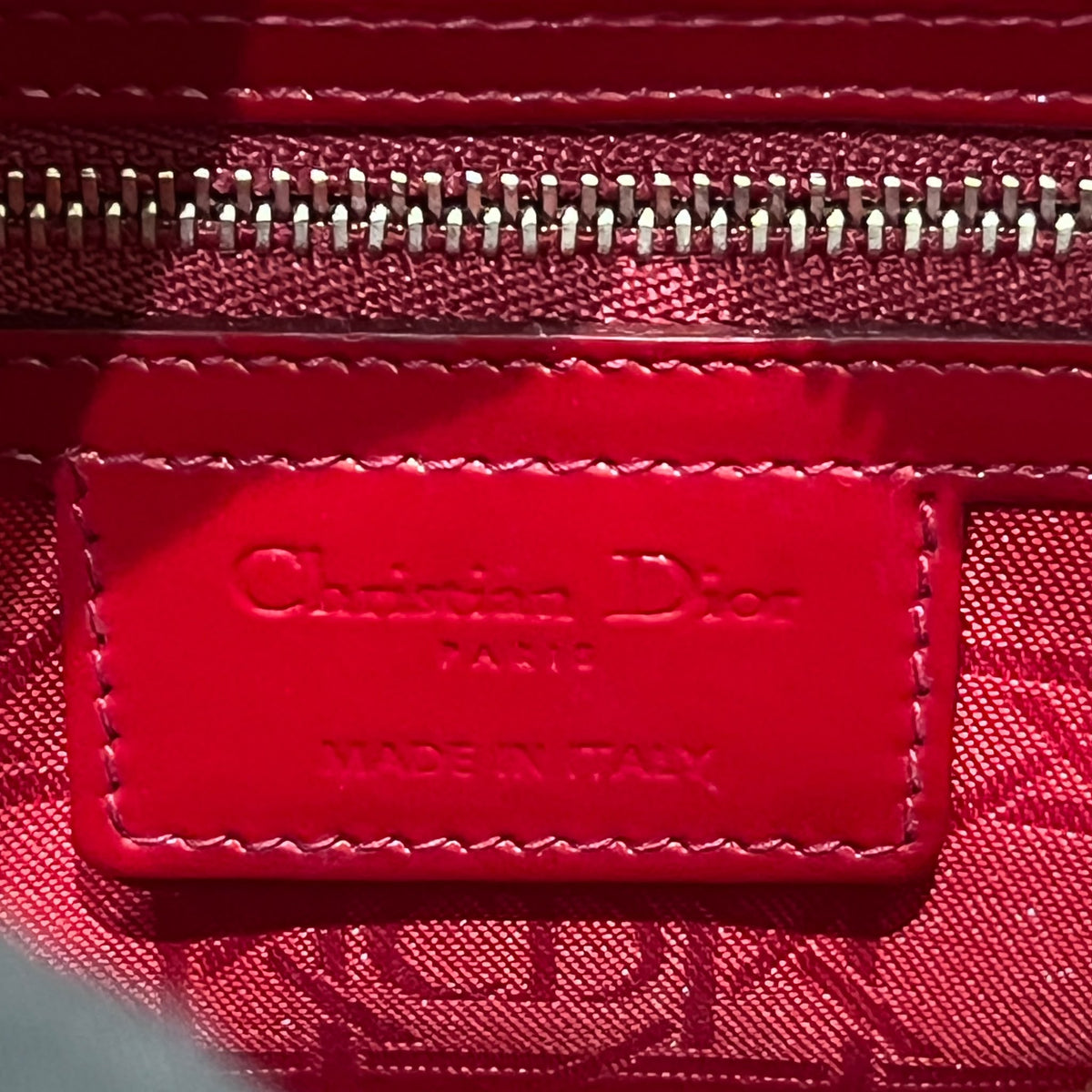 Christian Dior Lady Dior Red Cannage Small Bag - interior brand stamp