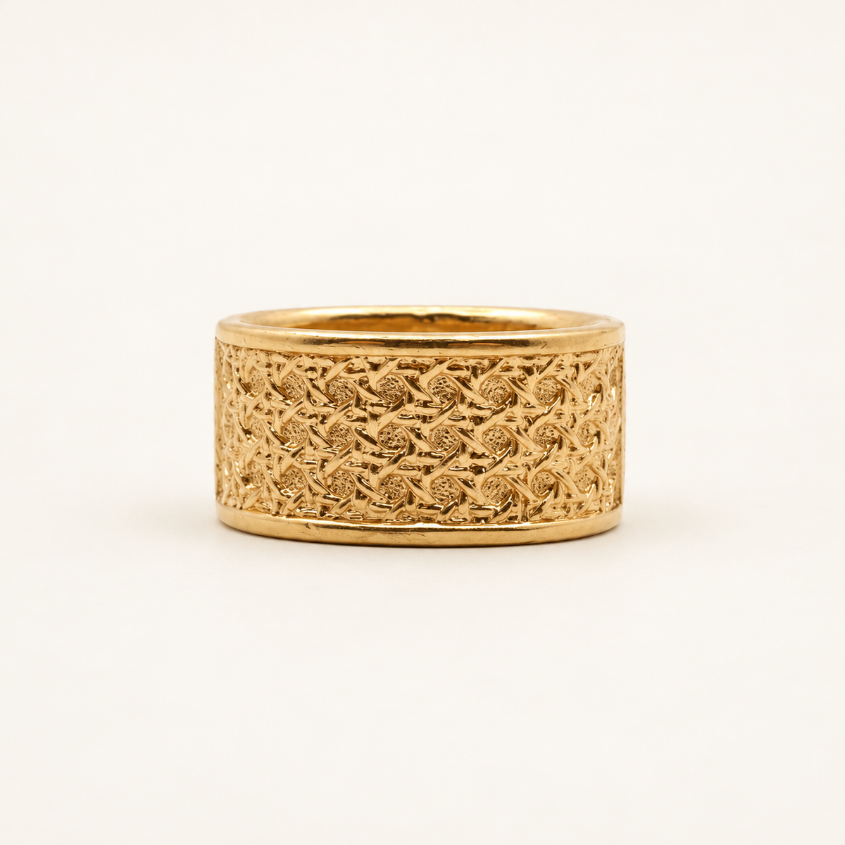 Christian Dior Gold-Tone Textured Scarf Ring — front view on an ivory background
