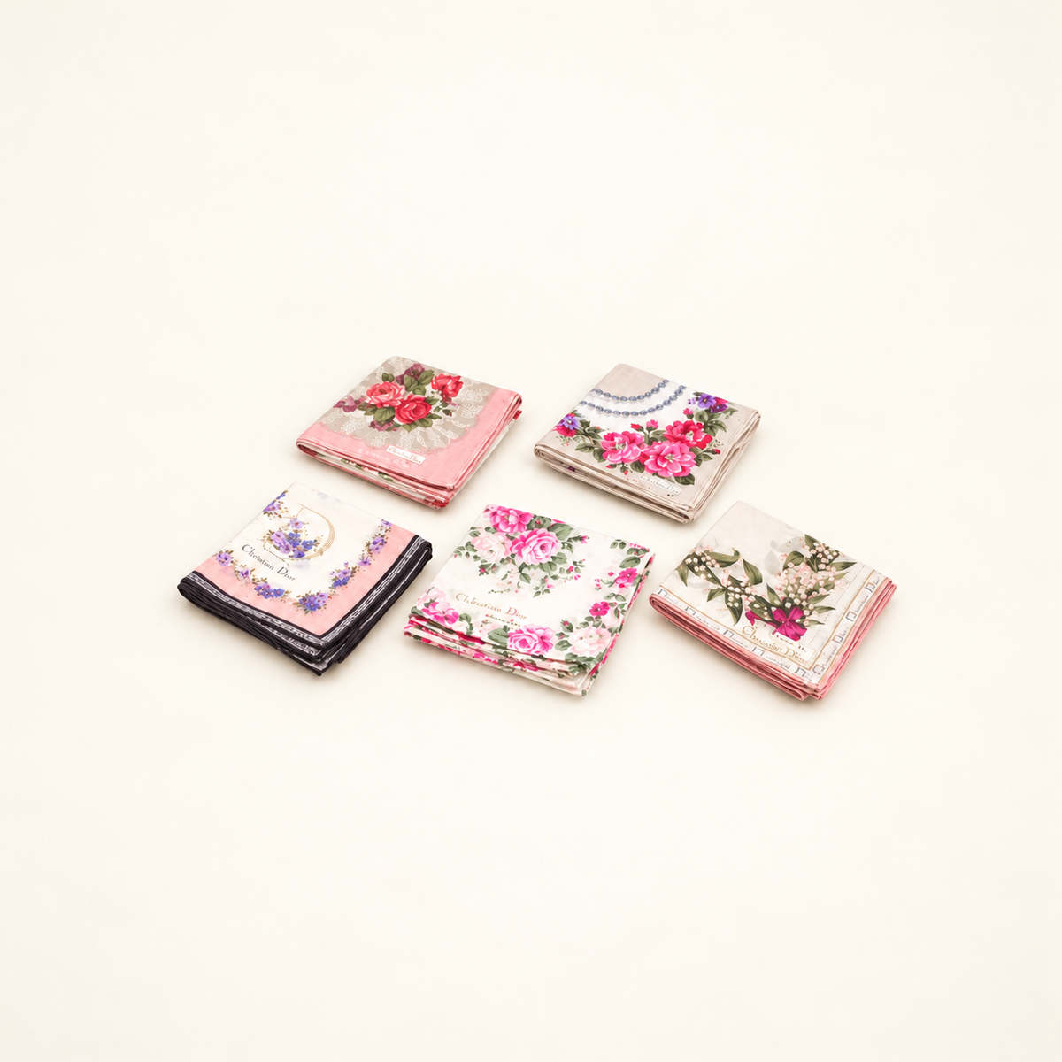 Christian Dior Floral Print Handkerchief Set — front view on an ivory background