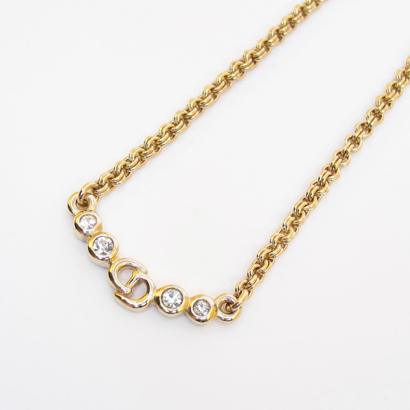 Christian Dior Vintage CD Logo and Rhinestone Golden Necklace