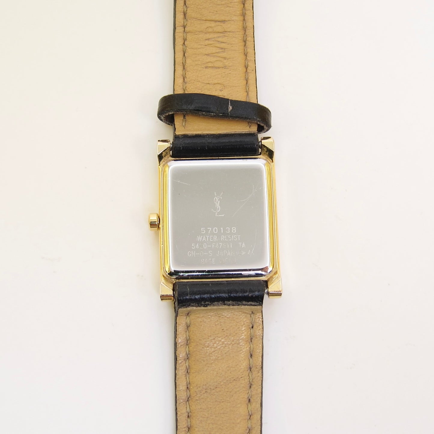 Yves Saint Laurent Vintage Square White Face and Black Leather Strap Watch