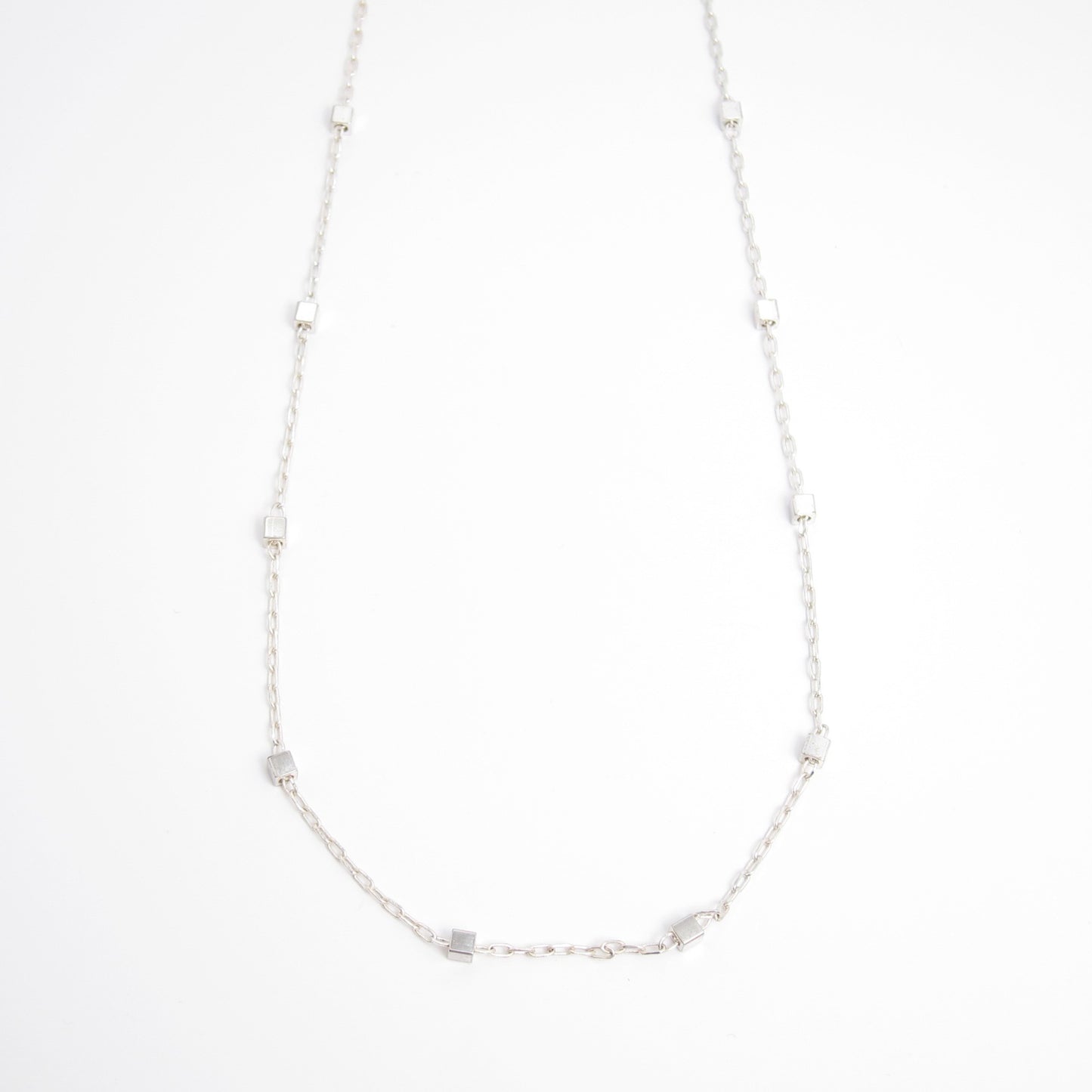 Monet Vintage Silver Geometric Cube Bead Station Chain Necklace