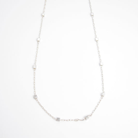 Monet Vintage Silver Geometric Cube Bead Station Chain Necklace