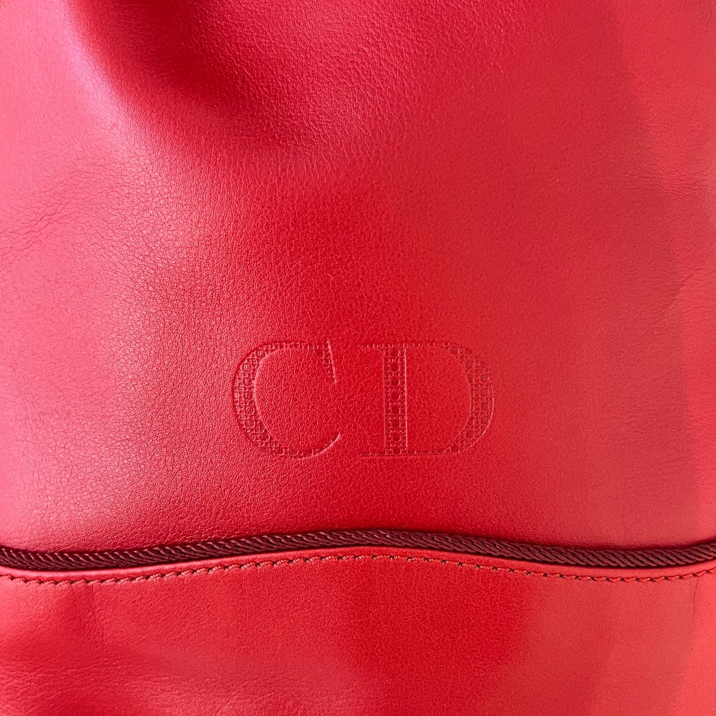 Christian Dior Vintage Red Leather Drawstring Shoulder Bag With Tassel