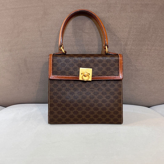 Celine Vintage Macadam Brown Leather Mini Top Handle Bag