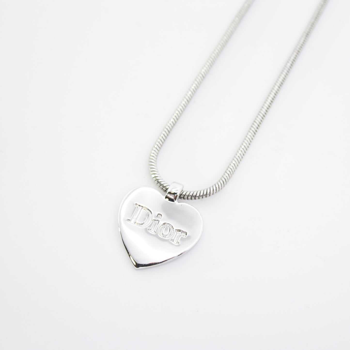 Christian Dior Vintage Dior Logo on Heart Silver Necklace