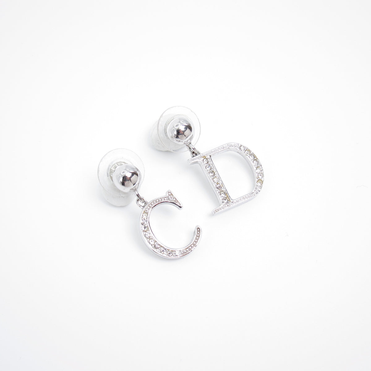 Christian Dior Vintage C and D Logo Rhinestone Drop Earrings with Box