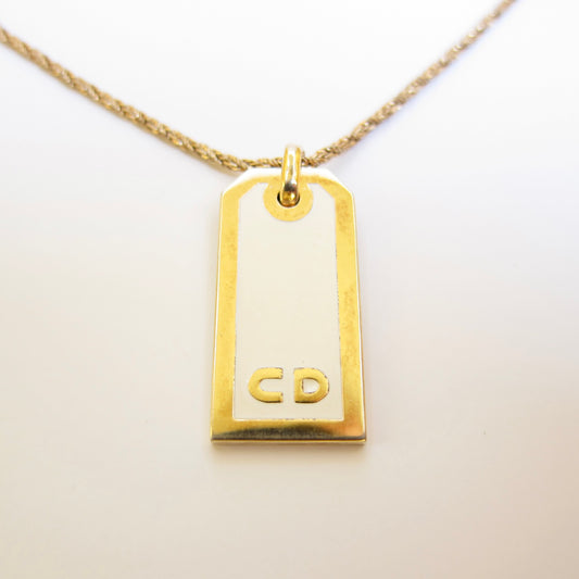Christian Dior Vintage CD Logo On White and Golden Pendant Necklace