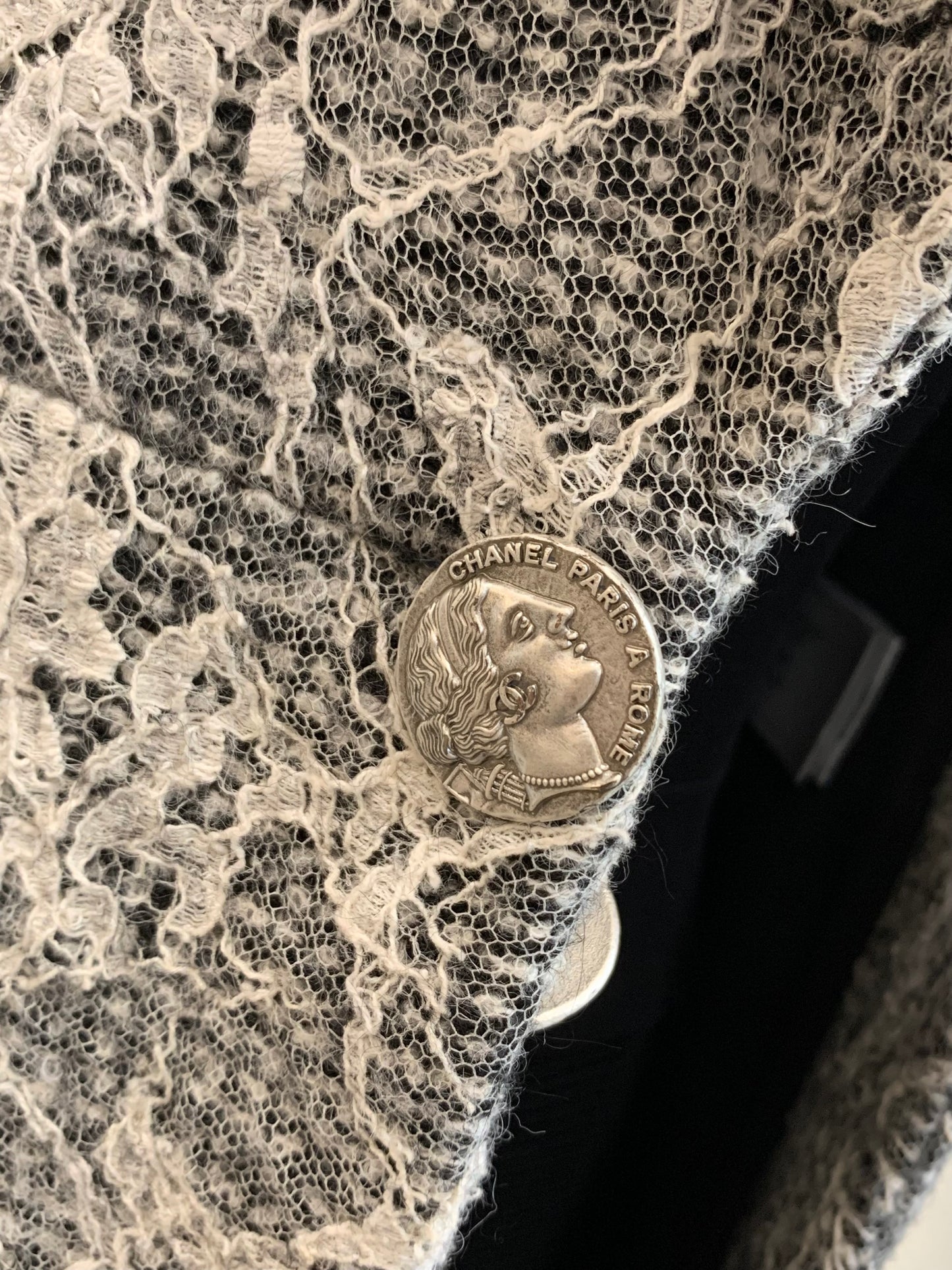 Chanel Paris À Rome Monochrome Lace Cropped Jacket Size 40
