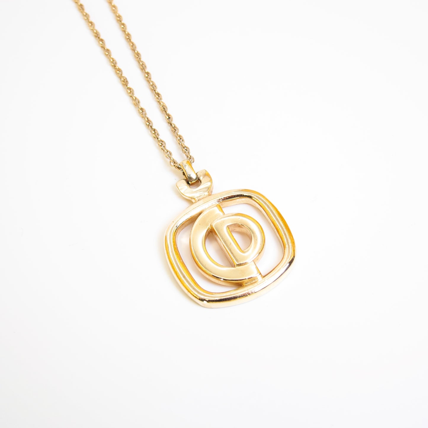 Christian Dior Vintage CD Logo in Square Golden Necklace