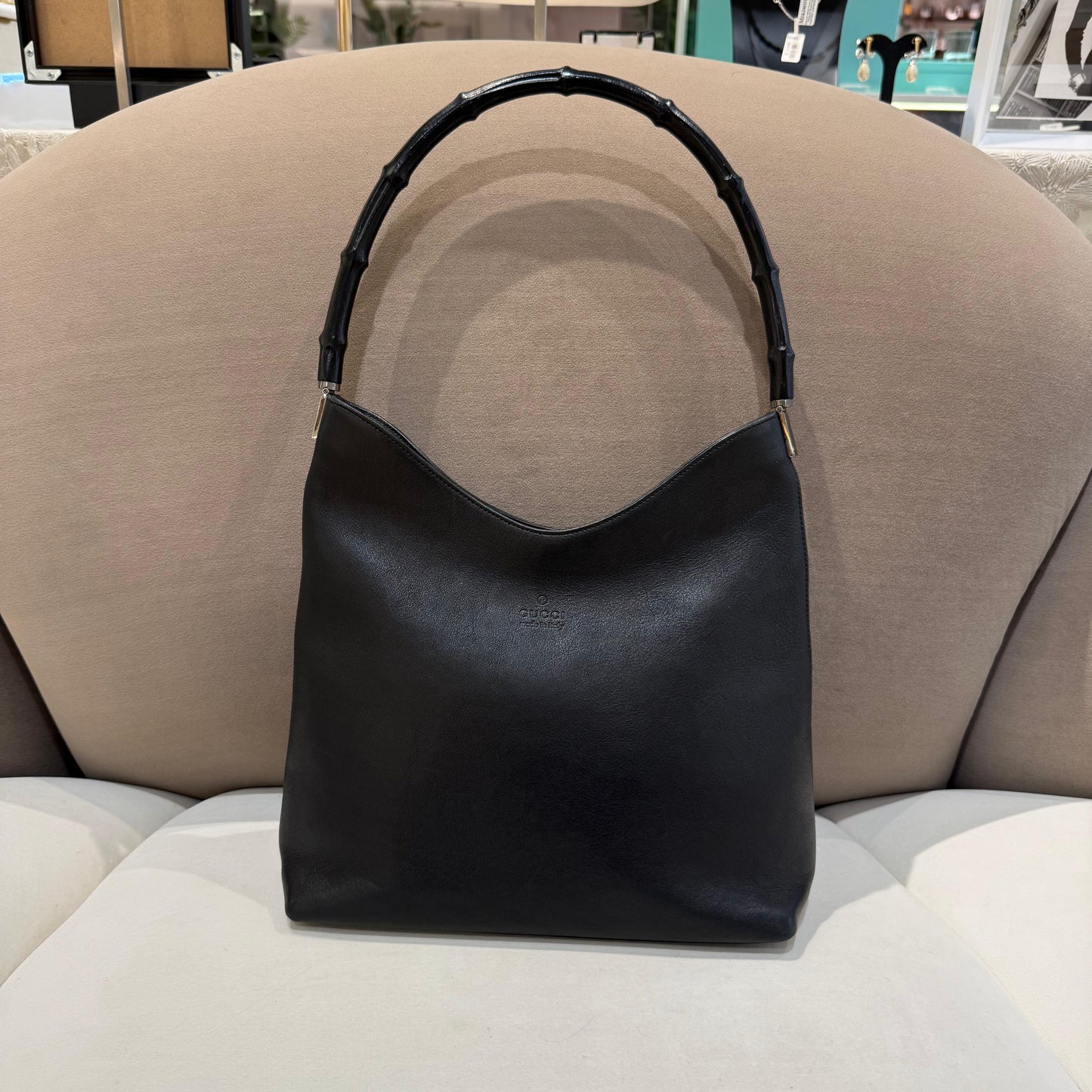 Gucci Vintage Bamboo Leather One Shoulder Bag Black
