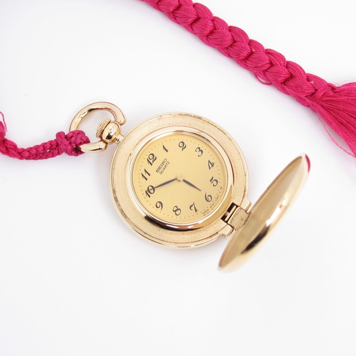 Seiko Vintage Round Yellow Face with Kumihimo Cord Golden Hunter Pocket Watch