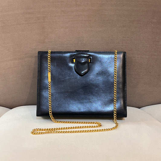 Ferragamo Vintage Black Leather Gold Chain Shoulder Bag