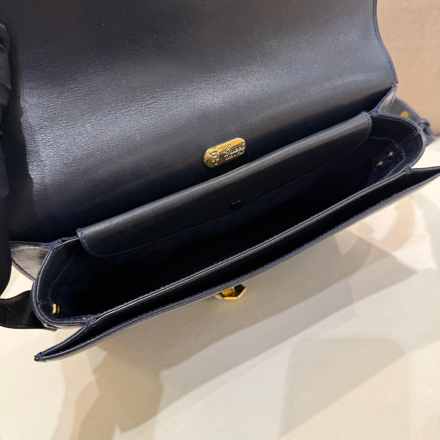 Gucci Vintage Black Leather Flap Slim Shoulder Bag