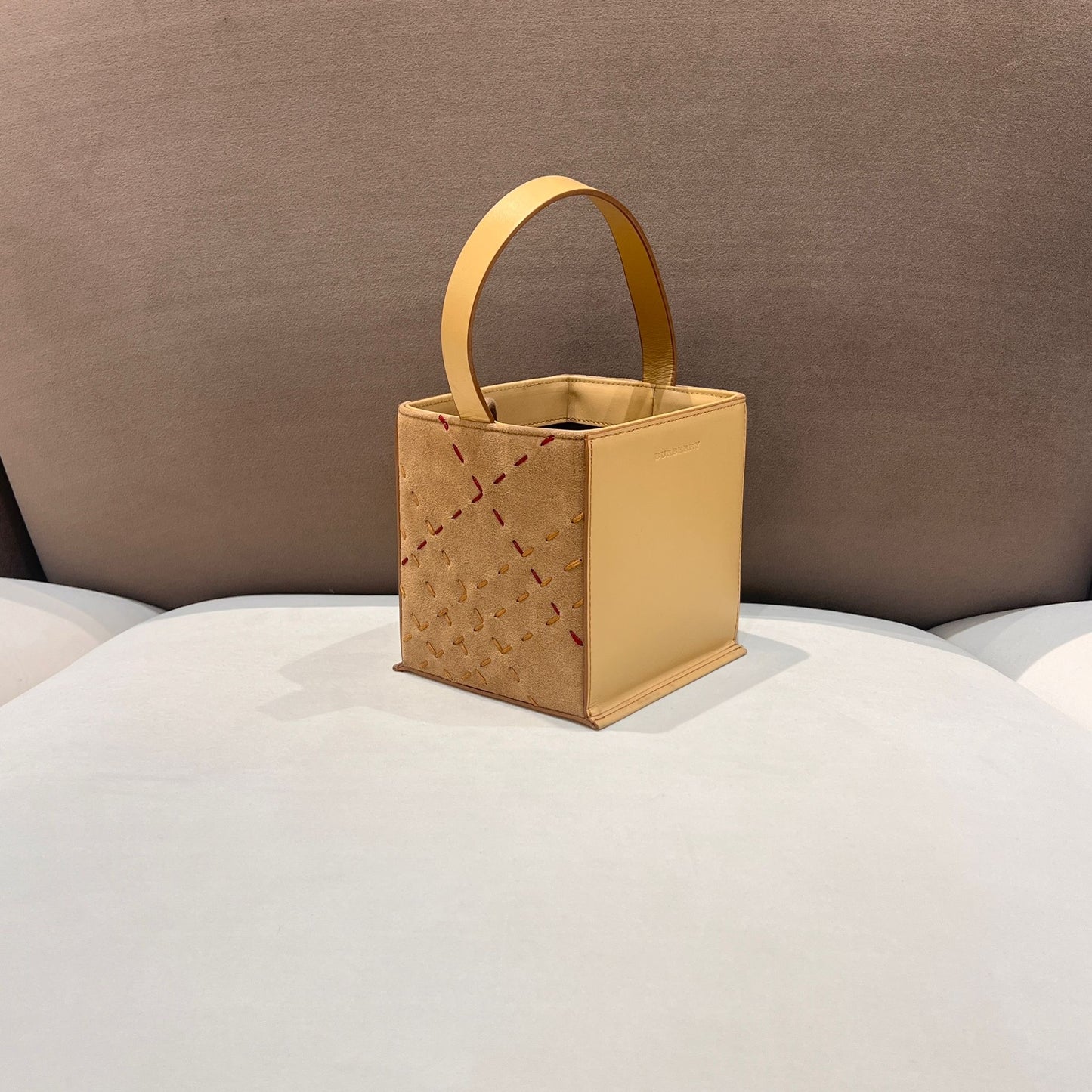 Burberry Vintage Beige Leather Mini Box Top Handle Bag