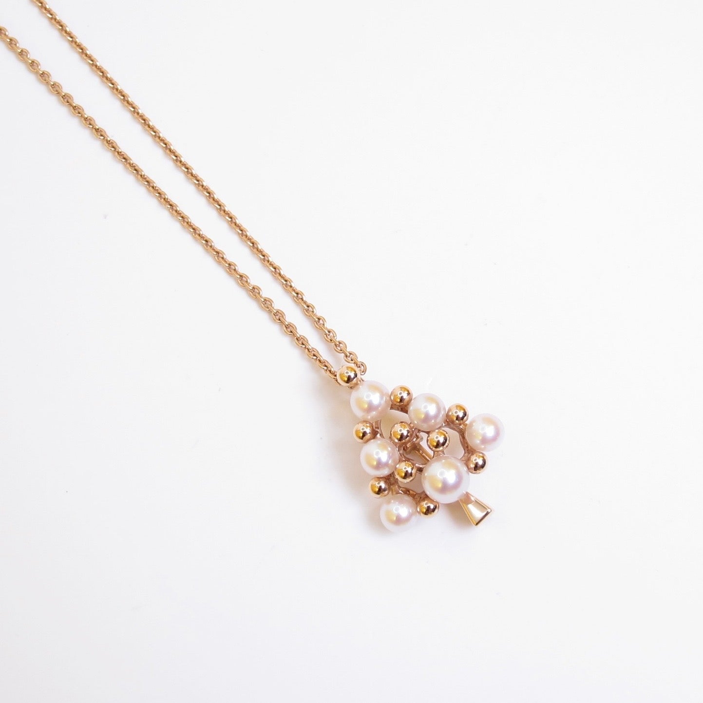 Mikimoto Vintage 2008 X'mas Limited 18K Rose Gold 2-way Akoya Pearl Tree Brooch Necklace
