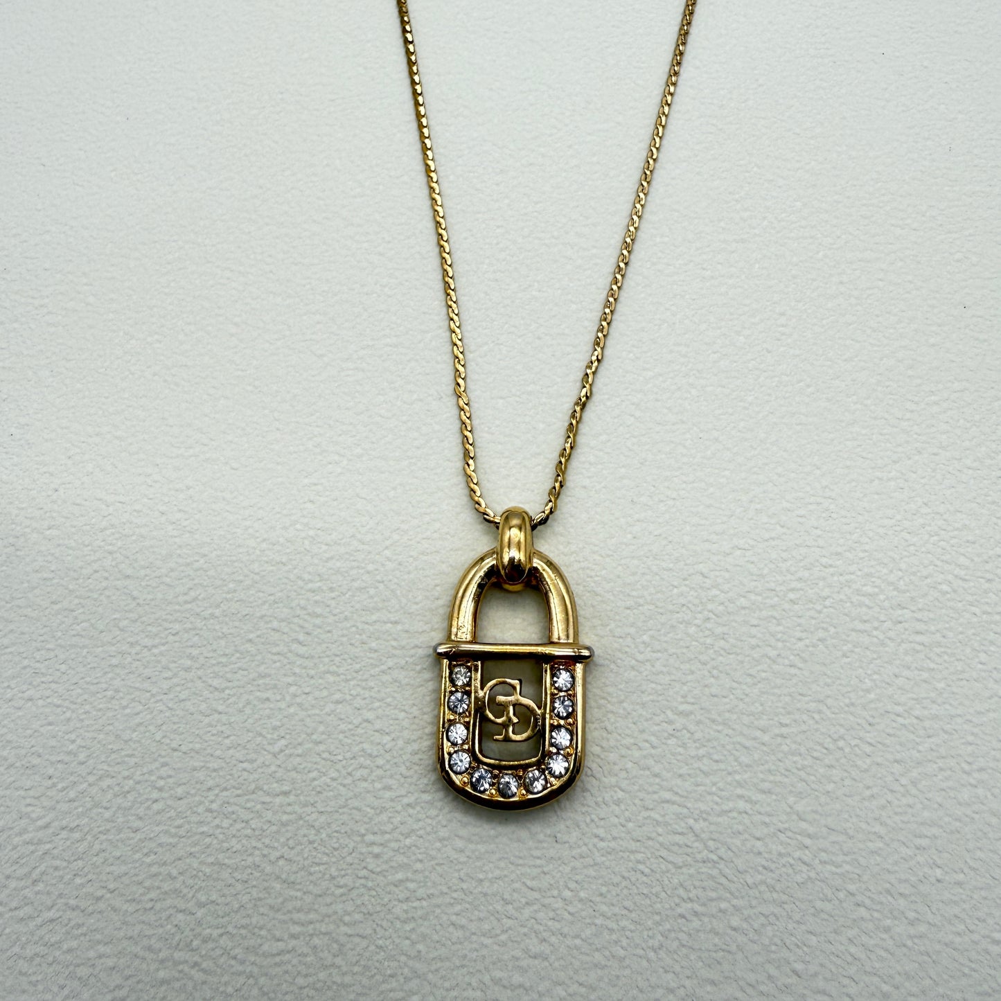 Christian Dior Vintage CD Logo in Lock Golden Necklace
