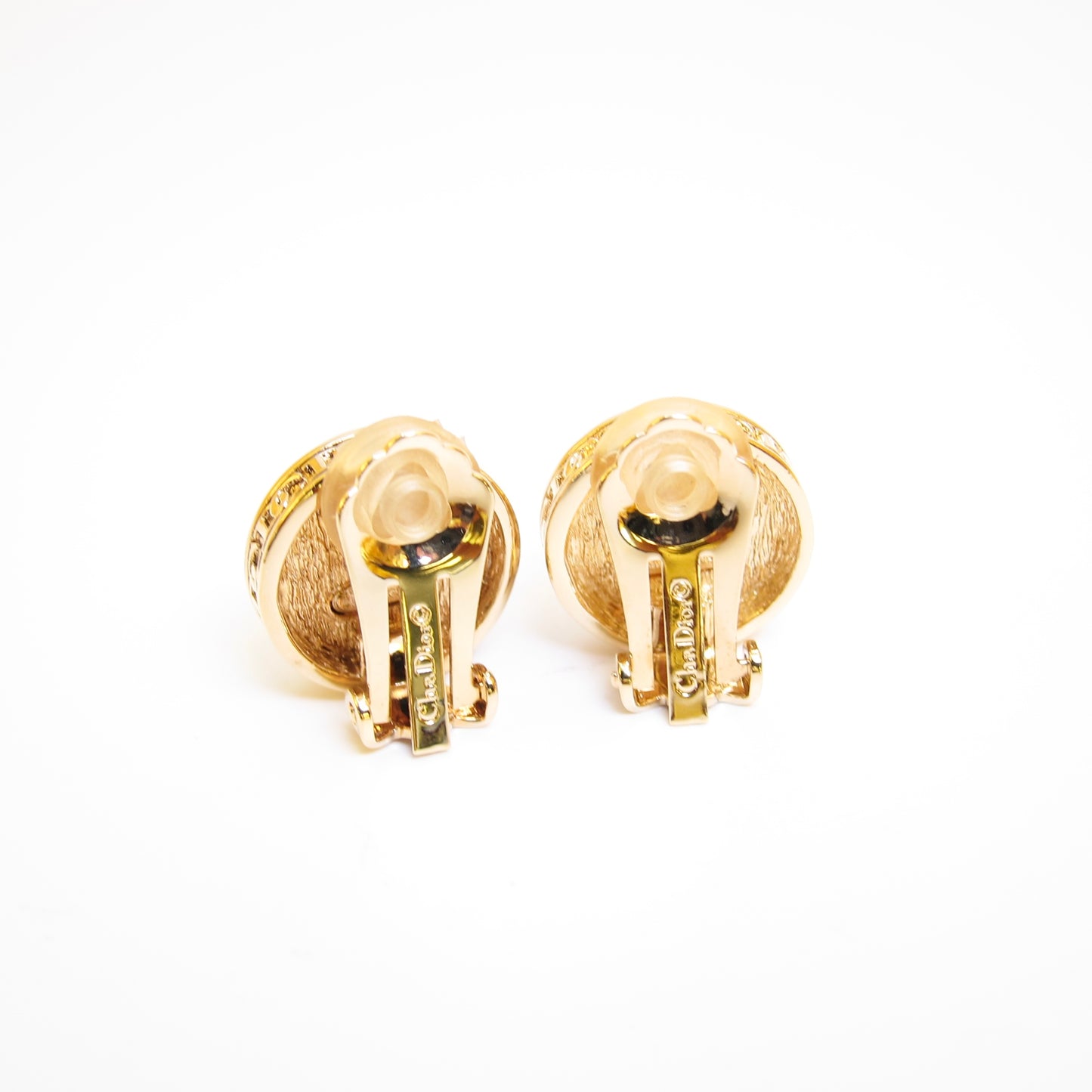 Christian Dior Vintage Round Shape Pearl Golden Clip-on Earrings