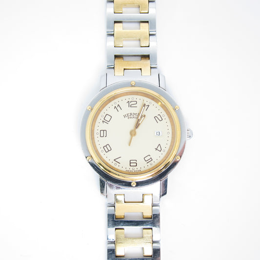 Hermes Vintage Clipper Ivory Dial with Date and H Bracelet Two Tone Watch