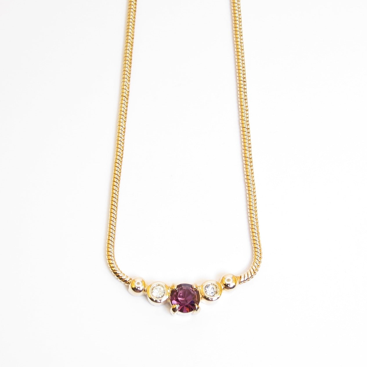 Christian Dior Vintage Plum Stone and Rhinestone Golden Necklace